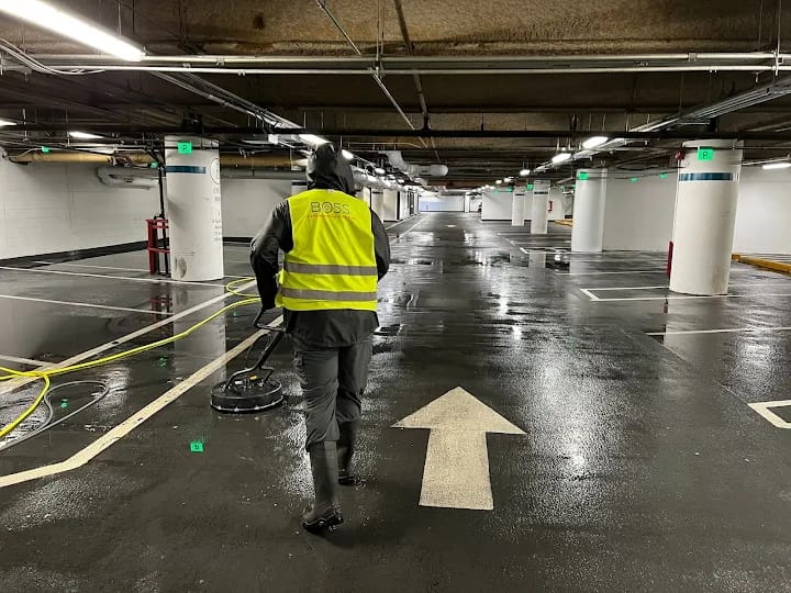 Parking deck deep clean before and after